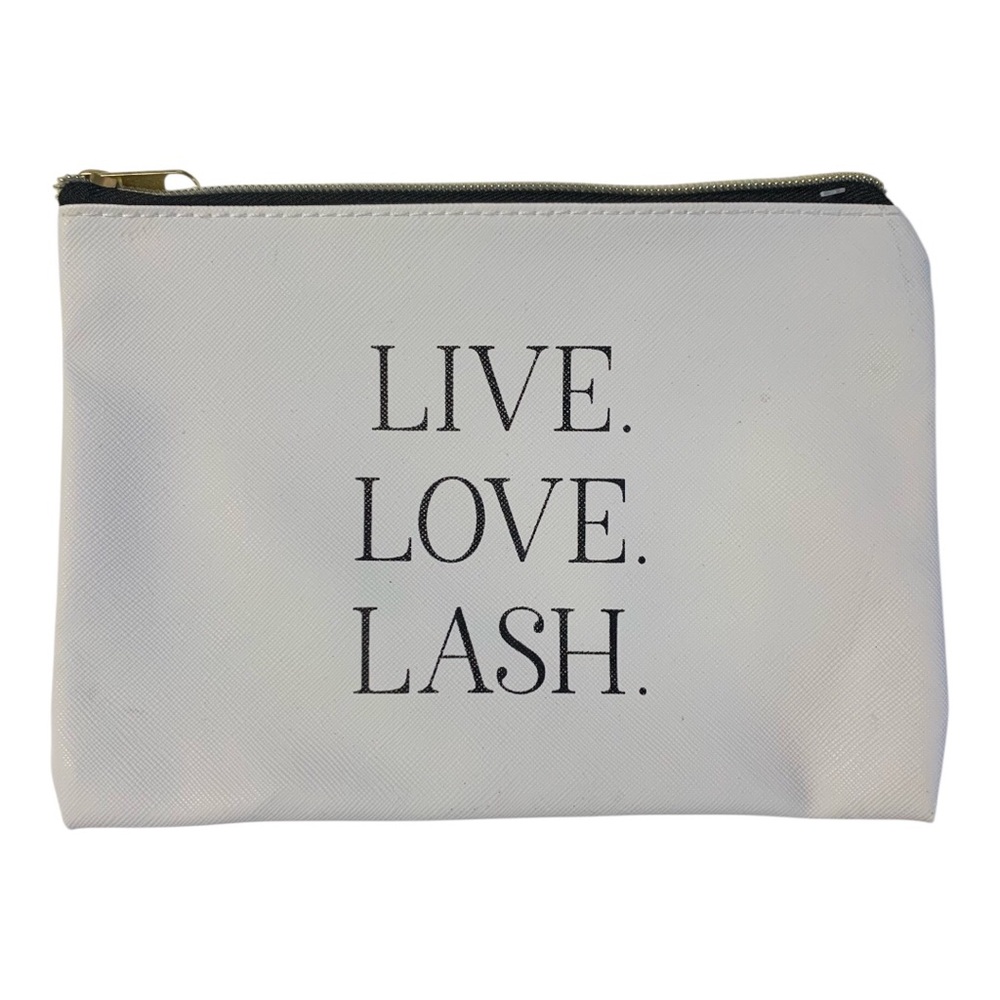 Live, Love, Lash. White Cosmetics Bag